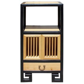 Oriental Black Rim Natural Wood Narrow Storage Display Bookcase Cabinet