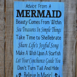 Beach Decor, Beach Style, Advice From A Mermaid Hand Painted Sign - Novelty Signs