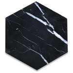 Stone Center Online - Nero Marquina Black Marble 6 inch Hexagon Tile Polished, 100 piece - Nero Marquina Black Marble 6" (from point to point) hexagon tile; 3/8" thickness; Polished finish