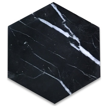 Nero Marquina Black Marble 6 inch Hexagon Tile Polished, 100 piece