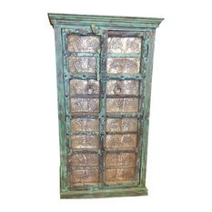 Mogul Interior - Consigned Antique Almirah Green Jaipuri Dancing Camel Carved Wardrobe Cabinet - Armoires and Wardrobes