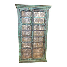 Mogul Interior - Consigned Antique Almirah Green Jaipuri Dancing Camel Carved Wardrobe Cabinet - Armoires And Wardrobes