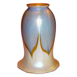 American Steuben Art Glass Blue Feather Lamp Shade - Lighting Globes And Shades