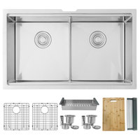 STYLISH 32 in Workstation Double Bowl Undermount Kitchen Sink with Accessories