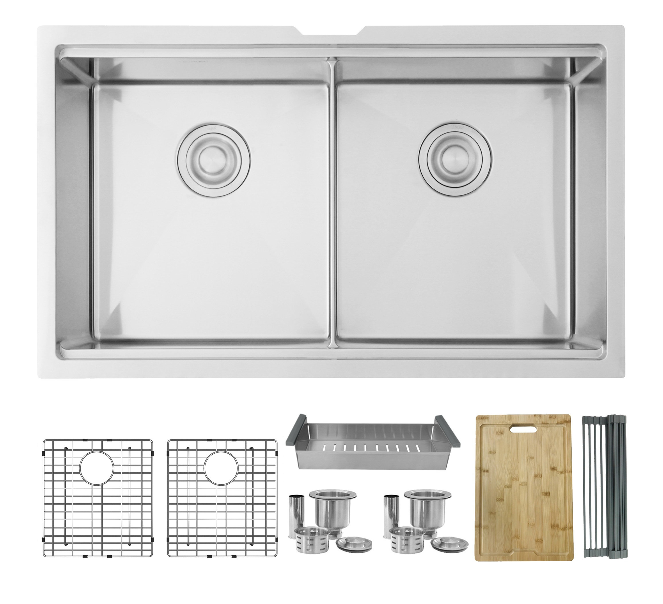 STYLISH 32 in Workstation Double Bowl Undermount Kitchen Sink with Accessories