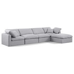 Meridian Furniture - Indulge Upholstered Modular L-Shaped Sectional, Grey, 5-Piece: 2 Armless Chair, 2 Corner Chair, 1 Ottoman, Down Stuffed Linen Textured Fabric - Experience ultimate comfort and style with our grey linen textured fabric Indulge Sectional. The luxurious linen texture of the fabric will elevate the aesthetic of any room. This sofa provides ample space for you to relax while its modular build offers the option of unlimited configurations. Whether you're looking to add a stylish element to your living room or a comfortable seating option to your bedroom, this sofa is the perfect choice.