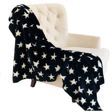 Plutus Black and White Stars Soft Handmade Luxury Throw, Blanket 80l X 110w Full