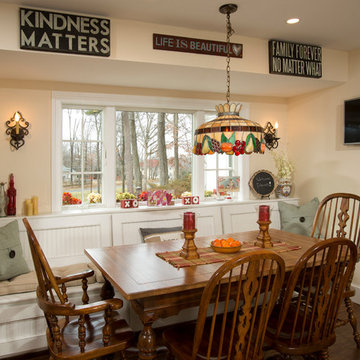 Kitchen dining area with flat screen TV