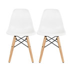 Kids Size Plastic Toddler Chairs with Natural Wooden Dowel Legs, Set of 2, White