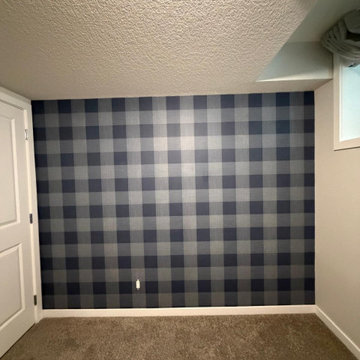 Navy Buffalo Check Basement Bedroom