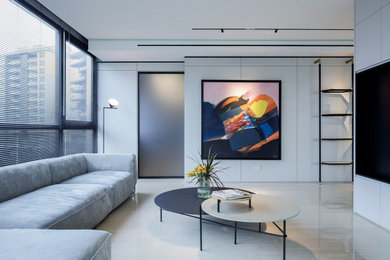 Example of a minimalist family room design in Barcelona