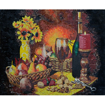 Mosaic Mural, Still Life Wine and Fruits, 36"x46"