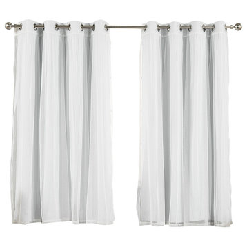 Gathered Tulle Sheer and Blackout 4-Piece Curtain Set, Vapor, 84"