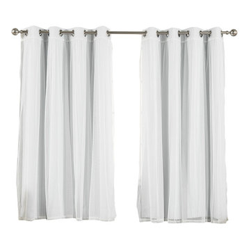Gathered Tulle Sheer and Blackout 4-Piece Curtain Set, Vapor, 96"