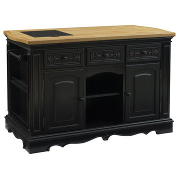 Classic Kitchen Island, Natural Top & Removable Granite Cutting Surface, Black