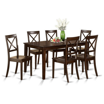 East West Furniture Capri 7-piece Wood Dining Room Set in Cappuccino