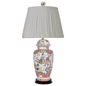 Famille Rose Porcelain Temple Jar Table Lamp 30"
