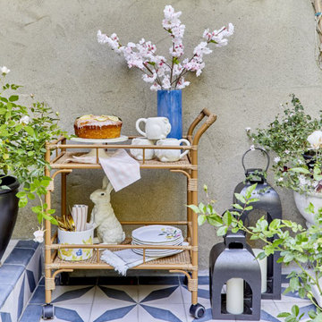 Easter Decorating Outdoor Coffee Cart Styled by Emily Henderson