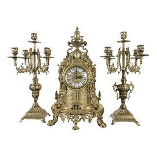 Italy Solid Brass Baroque Mantel Clock and Candelabra Set - Traditional ...