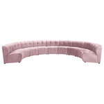 Meridian Furniture - Limitless Velvet Upholstered 9-Piece Modular Sectional, Pink - Invest in your home's comfort with this Limitless 9 Piece Sectional. This modular unit offers tons of flexibility in the number of ways that you can put each piece in the Limitless collection together to get the ideal customized look. Upholstered in pink velvet, this beautiful piece is soft and cool to the touch, so you can feel comfortable from every angle. Button and channel tufting add to this unit's upscale look and contemporary charm.