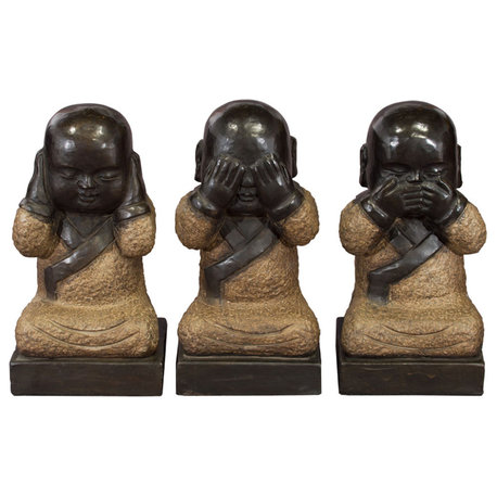 Three Wise Stone Monks Chinese Statue 3pcs/Set