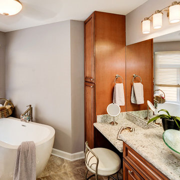 Elegant Master Bathroom Remodel with Quartz-Granite Hybrid Vanity and Spa Shower