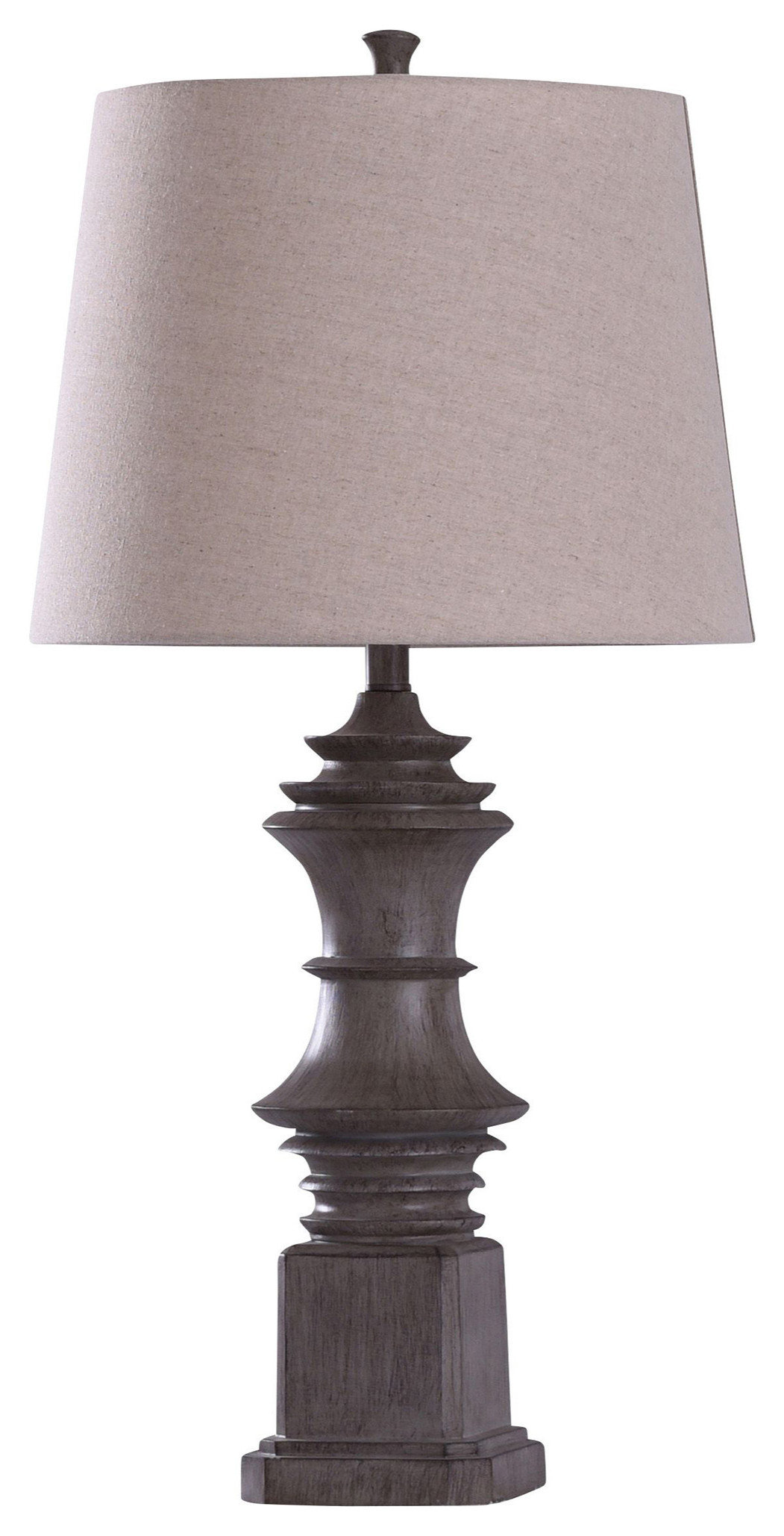 Finn, Baluster Table Lamp, Dark Wood Grain Finish With Tapered Drum Tan ...