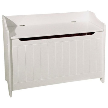 Pemberly Row 24" Transitional Wood Storage Bench with Wainscoting in White