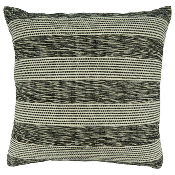 Striped Throw Pillow With Down Filling, Black/White, 20"x20", Down Filled