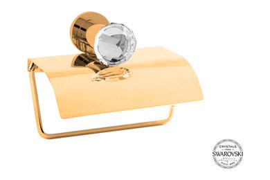 Rock Toilet Paper Holder With Lid, Swarovski Crystal, Gold
