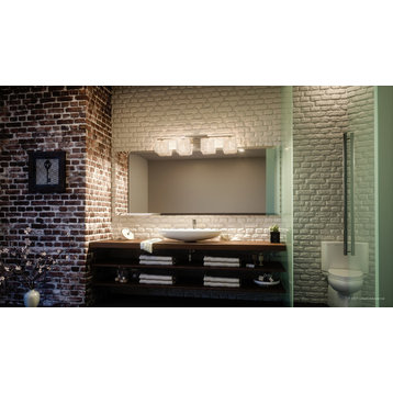 Luxury Modern Nickel Ribbed Glass Bathroom Light, UQL2724, San Diego Collection