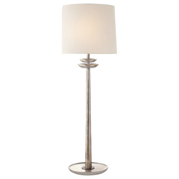Beaumont Medium Buffet Lamp in Burnished Silver Leaf with Linen Shade