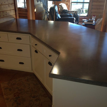 Log Cabin Grey Concrete Countertops White Cabinets