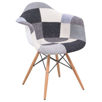LeisureMod Willow Mid-Century Patchwork Fabric Eiffel Base Accent Chair