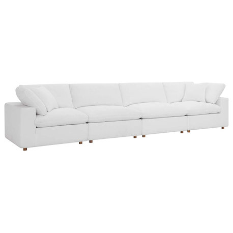 Commix Down Filled Overstuffed 4 Piece Sectional Sofa Set, Pure White