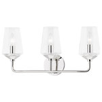 Mitzi - Mitzi H420303 Kayla 3 Light 22"W Bathroom Vanity Light, Polished Nickel - Stylized and organic, Kayla contrasts smooth cylindrical lines with geometric shades of faceted glass. Features Constructed from steel Includes clear glass shades (3) 20 watt maximum candelabra (E12) bulbs required Dimmable with compatible dimming bulbs UL rated for damp locations Covered under a 1 year limited manufacturer warranty Dimensions Height: 10-1/2" Width: 21-3/4" Extension: 5-3/4" Product Weight: 6 lbs Shade Height: 6-5/8" Backplate Height: 4-3/4" Backplate Width: 4-3/4" Electrical Specifications Number of Bulbs: 3 Max Watts Per Bulb: 20 watts Bulb Base: Candelabra (E12) Bulbs Included: No
