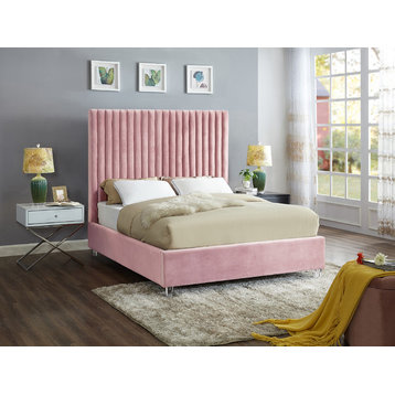 Candace Velvet Upholstered Bed, Pink, Full
