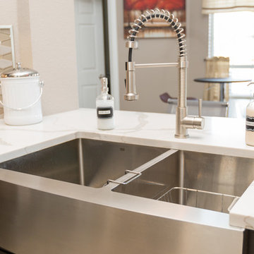 Kitchen | Modern Espresso Cabinets | Glass Mosaic Tile & Quartz Marble