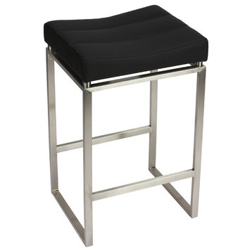 Isis Counter-Height Stool in Brushed Stainless Steel, Black
