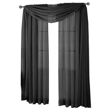Abri Single Rod Pocket Sheer Curtain Panel, Black, 50"x84"
