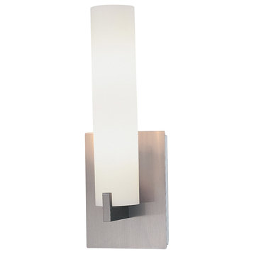 Tube 2-Light Wall Sconce, Brushed Nickel With Etched Opal Glass