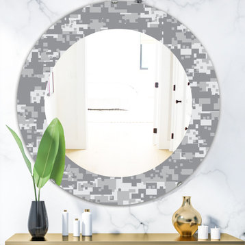 Designart Gray Pixelation Midcentury Frameless Oval Or Round Wall Mirror, 32x32