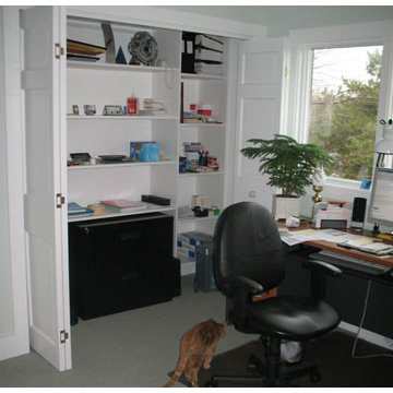 Home Office with large file cabinet in reach-in closet