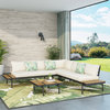 Cody Outdoor Acacia Wood 5 Seater Sectional Sofa Set with Cushions