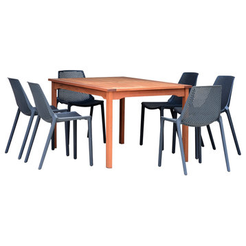 Amazonia Eagle 7-Piece Eucalyptus Dining Set With Gray Chairs
