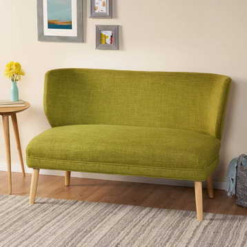 Mid Century Loveseat, Armless Design With Padded Seat & Curved Backrest, Green