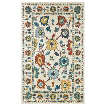 Zavier Floral Tribal Ivory/Gold Hand Tufted Wool Area Rug, 5'x8'