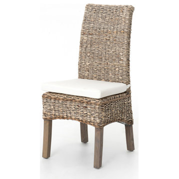 Banana Leaf Woven Dining Side Chair Grey Wash
