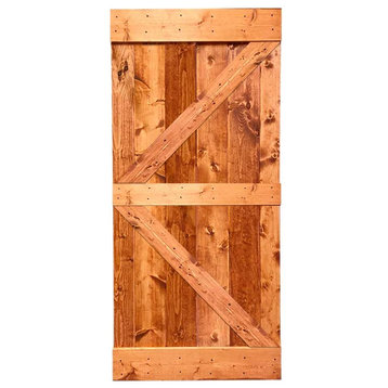 Stained Solid Pine Wood Sliding Barn Door, Red Walnut, 36"x84", K Series