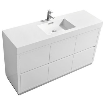 Bliss 60" Single Sink High Gloss White Free Standing Modern Bathroom Vanity